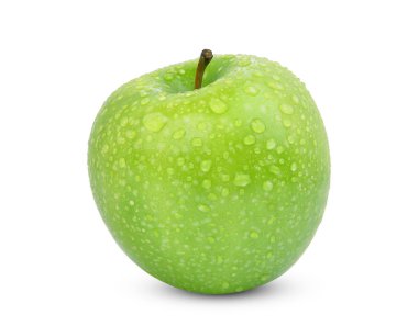 whole of green apple or granny smith apple with drop of water is clipart