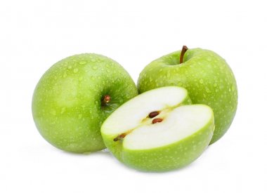 tam ve yarım yeşil elma veya granny smith elma damla ile