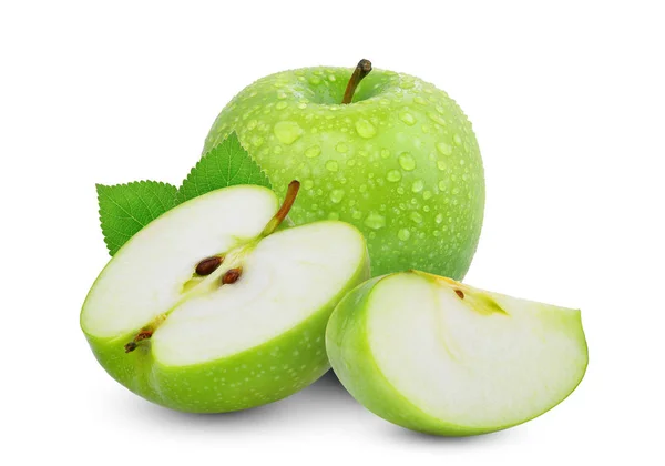 Entier et hafl avec tranche de pomme verte ou granny smith pomme w — Photo