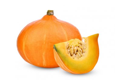 Beyaz arka plan üzerinde izole bütün ve dilim Japon kabak