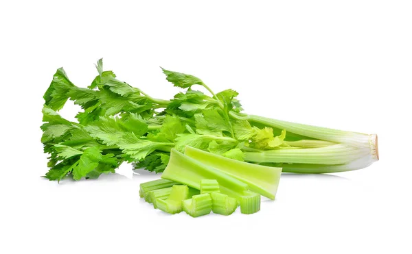 Sayuran seledri hijau dengan irisan yang terisolasi pada latar belakang putih — Stok Foto