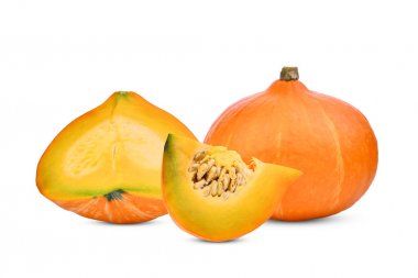 Beyaz arka plan üzerinde izole bütün ve dilim Japon kabak