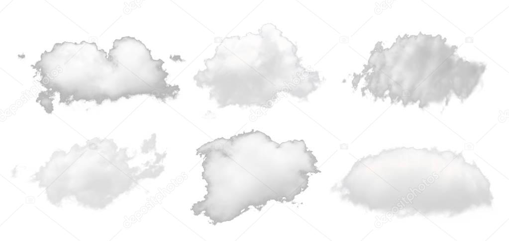 set of white cloud isolated on white background