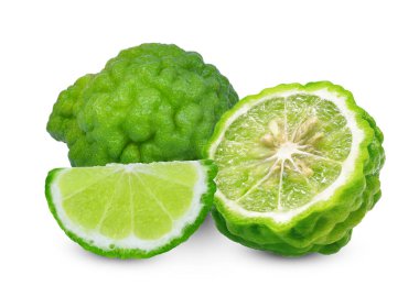 Bütün ve dilim taze Bergamot beyaz arka plan üzerinde izole