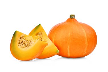 Beyaz arka plan üzerinde izole bütün ve dilim Japon kabak