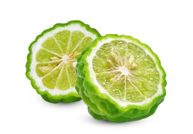 yarım dilim taze Bergamot beyaz arka plan üzerinde izole kesmek