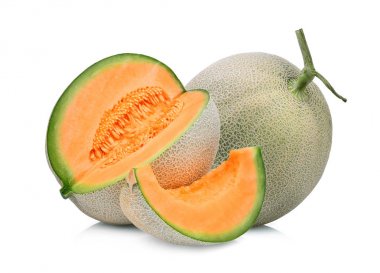 whole and slice of japanese melons, green melon or cantaloupe me clipart