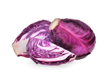 Bütün ve üzerinde beyaz adam izole yarım kırmızı lahana sebze