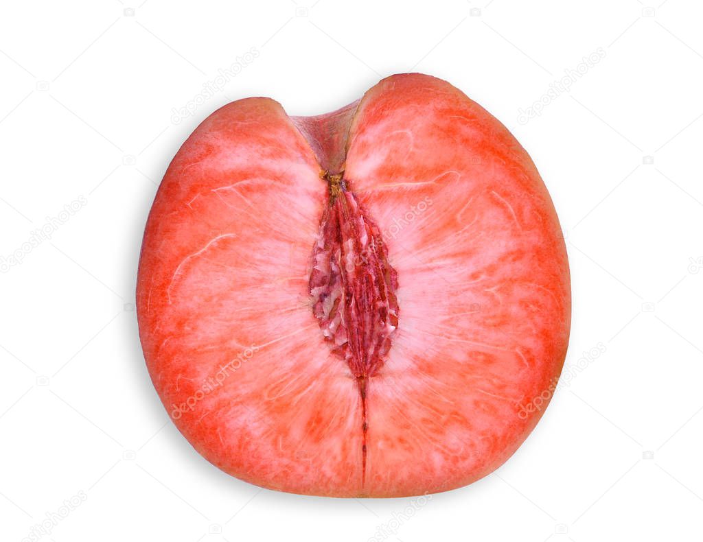 half of chinese peach isolated on white background