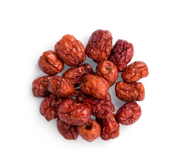 Dried chinese red jujube isolated on white background, top view, — 스톡 사진