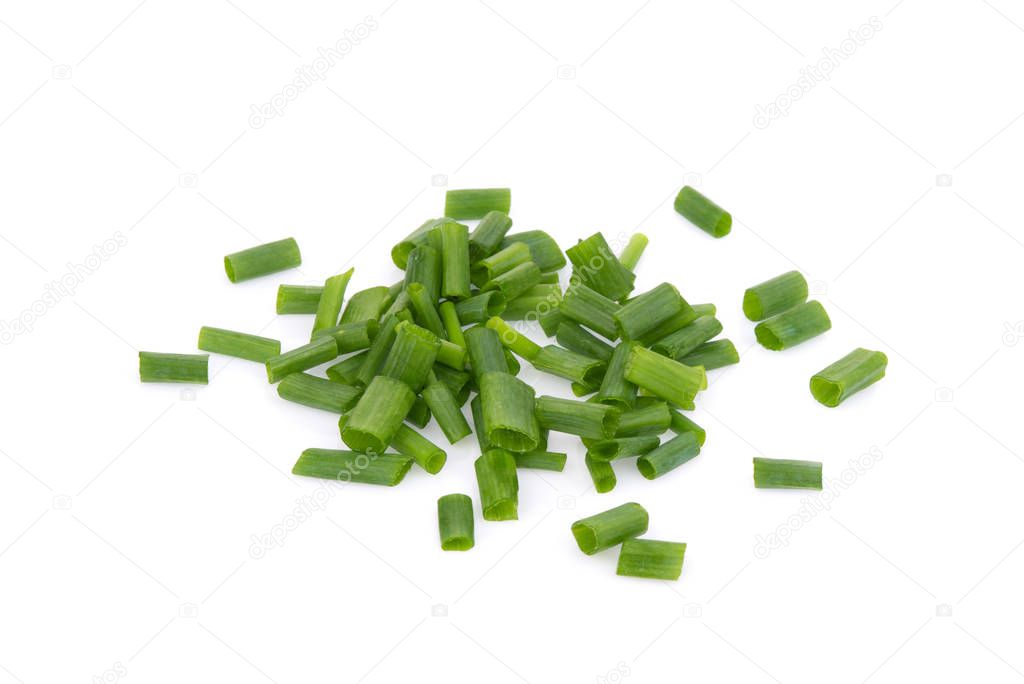 sliced green onion isolated on white background