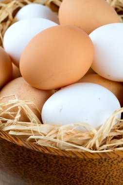 güzel çiftlik yumurta bir ahşap kase