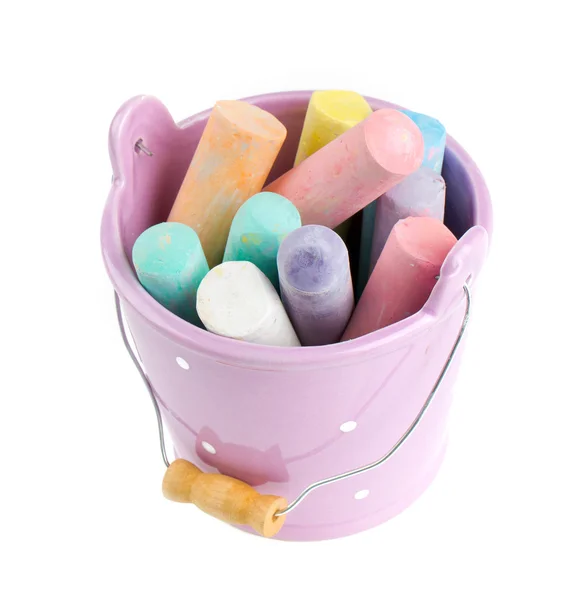 Colorful chalks in a bucket isolated on white — Stock Photo, Image