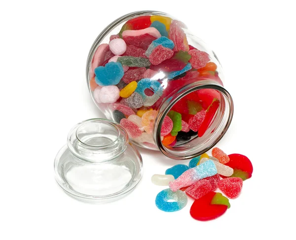 Assortment of jelly candy in a glass jar — Stock Photo, Image