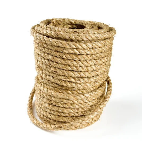 Roll of jute rope isolated on white background Stock Photo