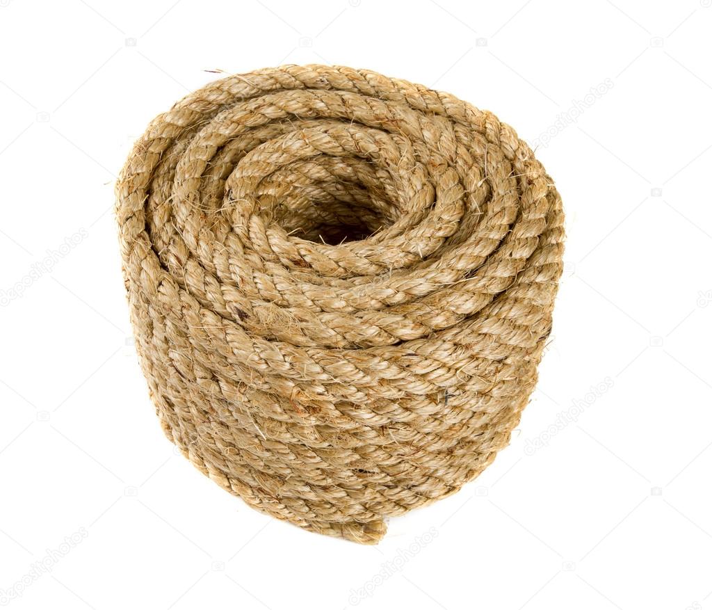 roll of jute rope isolated on white background