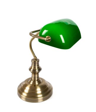 yeşil kütüphane lambası beyaz arkaplanda izole