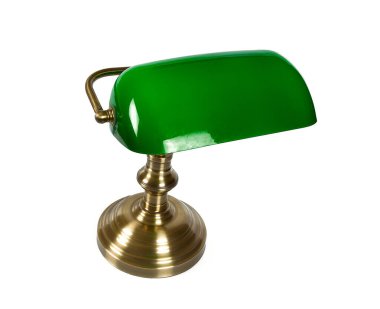 yeşil kütüphane lambası beyaz arkaplanda izole