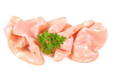 thin slices of mortadella ham isolated on white clipart