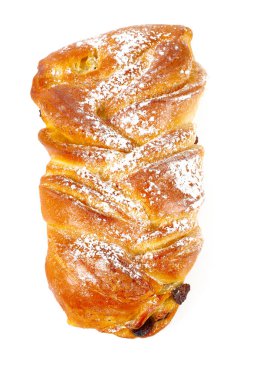 beyaz zemin üzerine üzümlü çörek