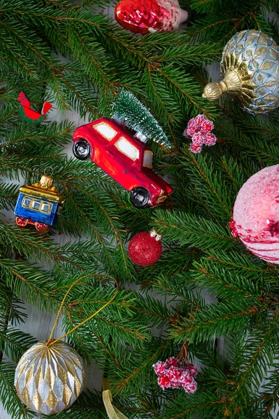 Decorazione natalizia con giocattoli vintage — Foto Stock
