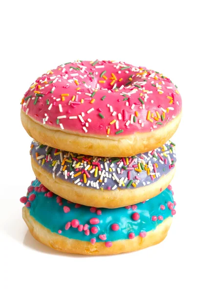 Bunte Donuts isoliert auf weiß — Stockfoto