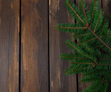 Tahta yüzeyde köknar dalları