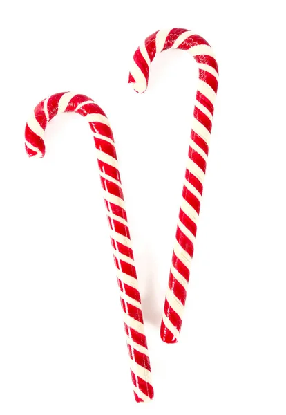 Cana de doces de Natal listrada isolada em branco — Fotografia de Stock