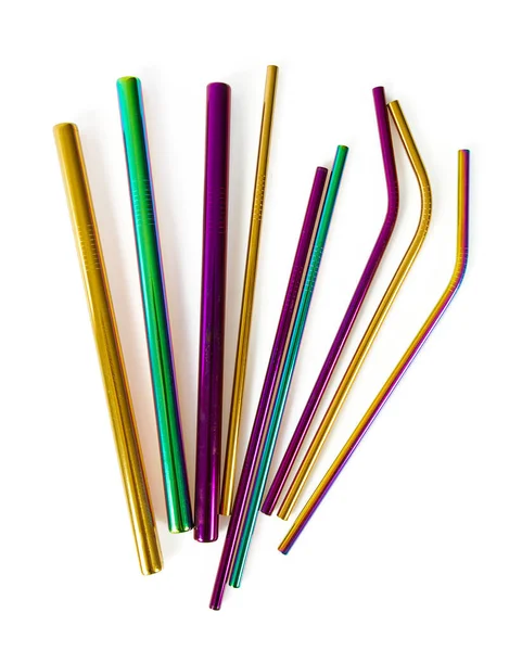 Metallic zero waste straws isolated on white — Stock Photo, Image