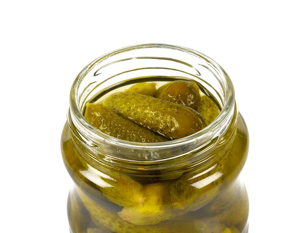Kleine Gepekelde Komkommers Geïsoleerd Wit — Stockfoto