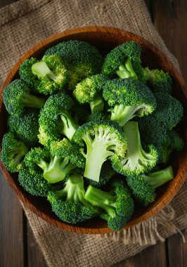 Tahta yüzeyde taze brokoli.