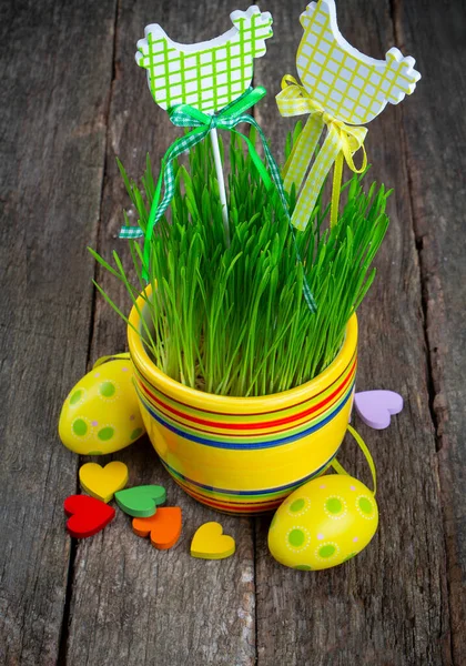 Pasen Decoratie Houten Oppervlak — Stockfoto