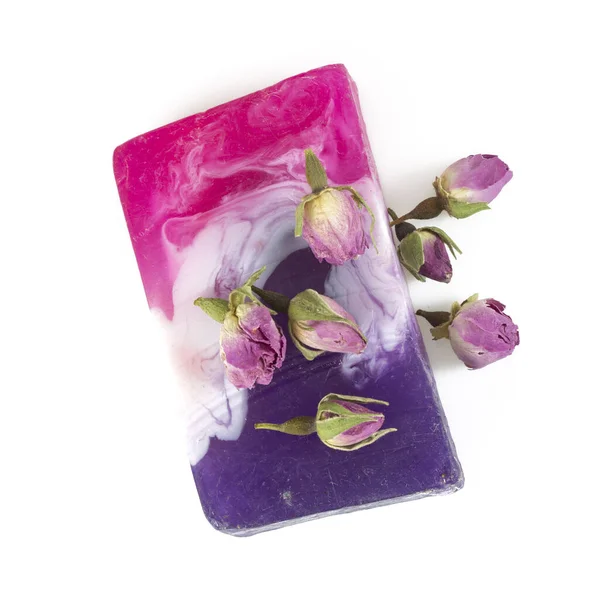 Dried Rose Buds Hand Made Soap Background — Stock Photo, Image
