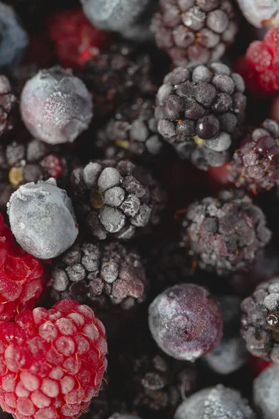 Framboises Mûres Bleuets Congelés Gros Plan — Photo