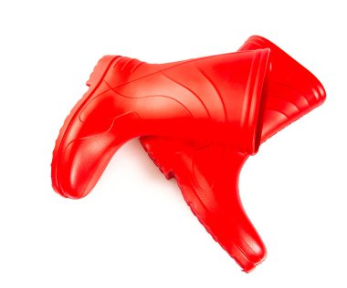 Beyaz üzerine izole kırmızı lastik çizmeler