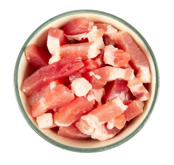 Trozos Tocino Tazón Aislado Blanco — Foto de Stock