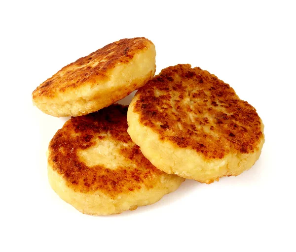 Cottage Cheese Pancakes Isolated White — Stock Photo, Image