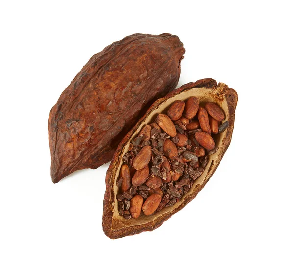 Fagioli Cacao Isolati Sfondo Bianco — Foto Stock