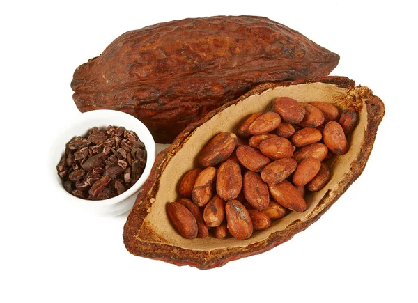 Fagioli Cacao Isolati Sfondo Bianco — Foto Stock