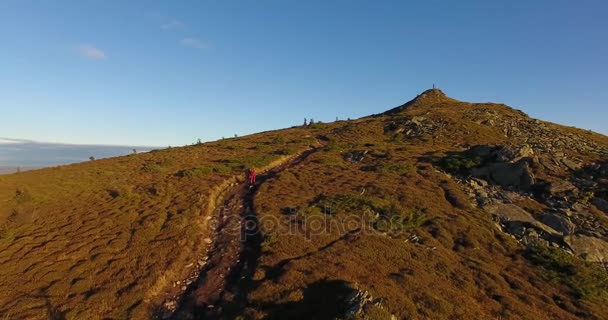Vista aérea en la cresta de la montaña en el otoño — Vídeo de stock