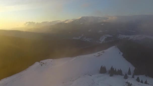 Aerial view of morning clouds in the mountains aerial, Aerial view above the clouds and sky in sunrise time, — 비디오