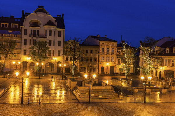 Main Square in Bielsko-Biala. Bielsko-Biala, Silesia, Poland.