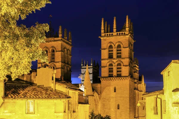 Kathedrale von Montpellier bei Nacht — Stockfoto