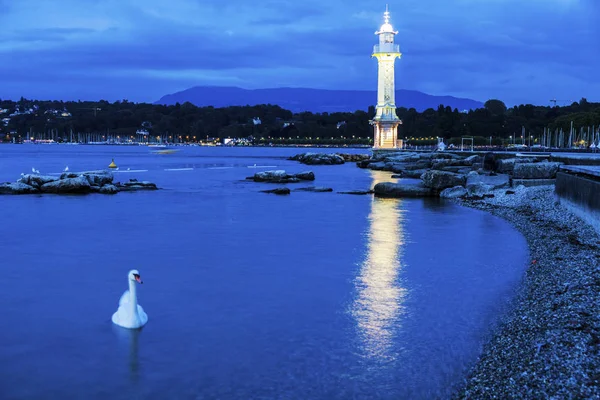 Geneva Lighthouse at night — Stock Photo, Image