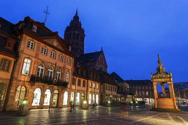 Mainzer Dom St.Martin i rynku dobrze — Zdjęcie stockowe