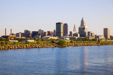 Cleveland skyline seen from Lake Erie clipart