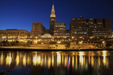 Cleveland skyline at night  clipart