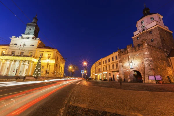Lublin Rathaus und Krakowska Tor — Stockfoto