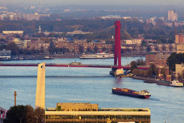 Panorama aérien de Rotterdam avec le pont Willemsbrug — Photo
