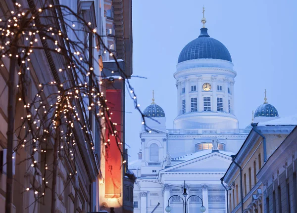 Lutheran Cathedral and Christmas decorations — Stock Photo, Image